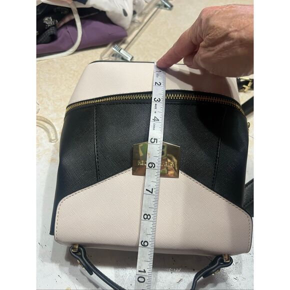 Steve Madden Backpack With Top Handle Purse Faux Leather Black Cream - Picture 5 of 8